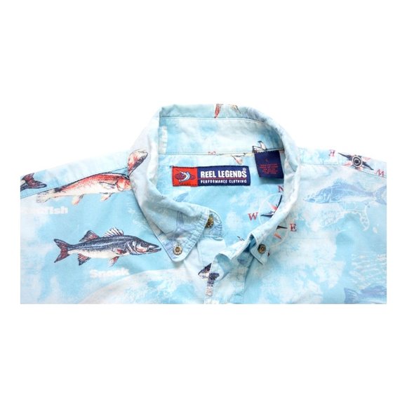 Reel Legends Men's Shirt Short Sleeve Blue Fish Hawaiian Saltwater Size L - Picture 3 of 4